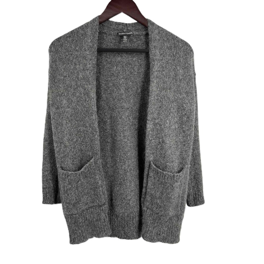 Eileen Fisher Gray Wool Mohair Long Sleeve Open-Front Knit Cardigan Womens XXS